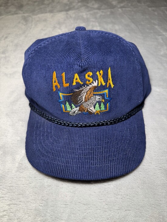Other - Vintage Alaska Snapback Trucker Hat Cap Corduroy Blue Eagle Outdoors One Size Ex